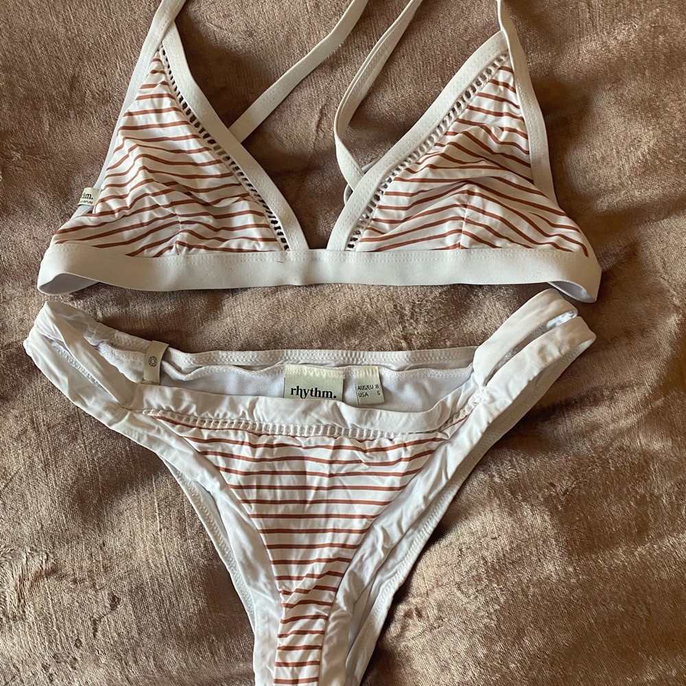 Rhythm bikini set in white stripe size small
